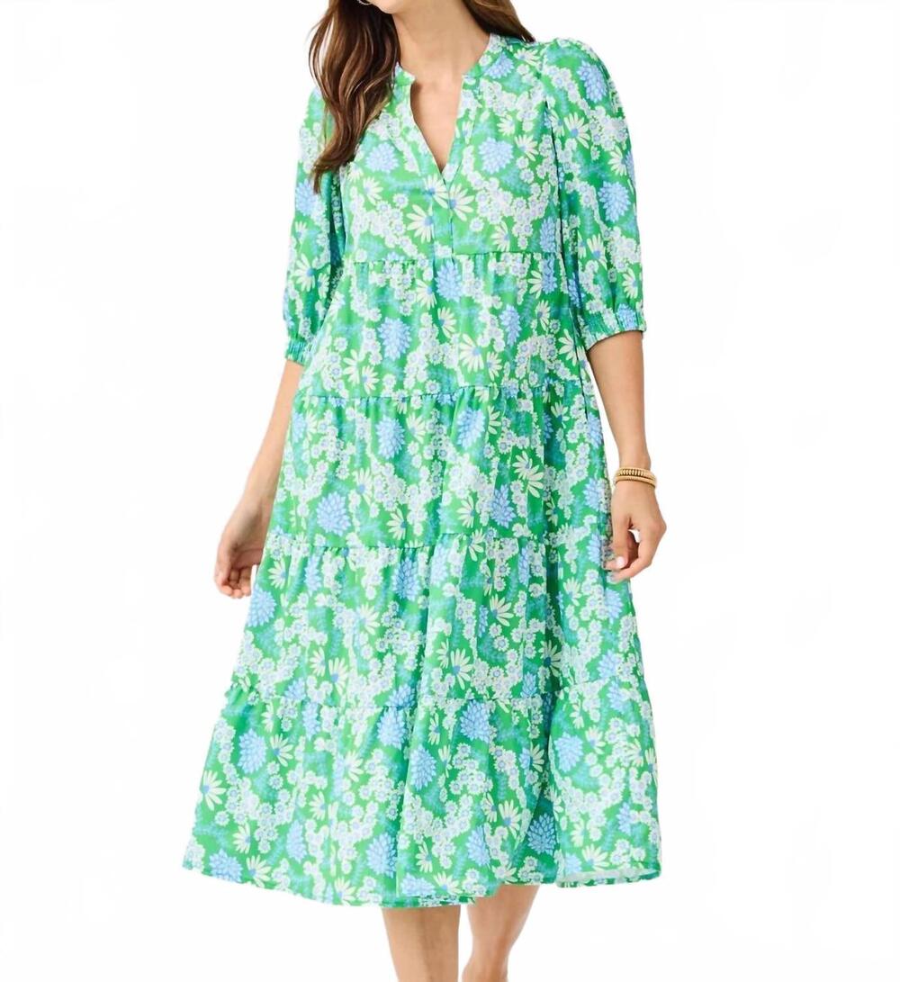 NEW MARY SQUARE cameron midi dress in daisy chain green